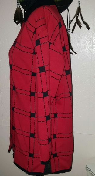 Karen Lessly Red Black Plaid Pea Coat - Picture 2 of 6